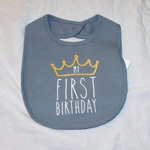 Baby Boy First Birthday Bib Unisex Gray Prince King Princess 1st NEW